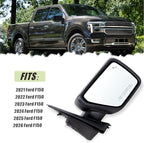 Right Passenger Side Door Mirror Compatible With 2021-2026 Ford F150 With Power Glass Manual Folding Heated Blind Spot Temperature Sensors Matte Black Replace#ML3Z17682VA (9 Pins)