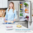 iDesign Crisp 3-Piece Recycled Plastic Refrigerator Organizer Bin Set with Lids, Clear/White