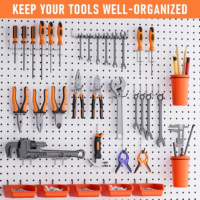 INCLY 330PCS Upgraded Pegboard Accessories Organizer Kit, Peg Board Hooks Assortment with Bins & Cups for Organizing Tools, F