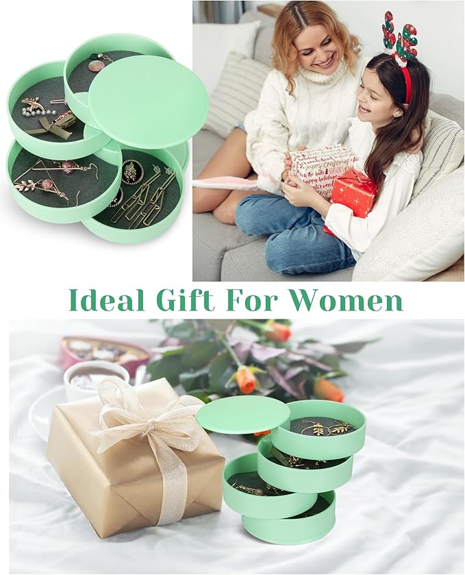 CONBOLA Jewelry Organizer, Small Jewelry Storage Box Earring Holder for Women, 4-Layer Rotating Travel Jewelry Tray Case with