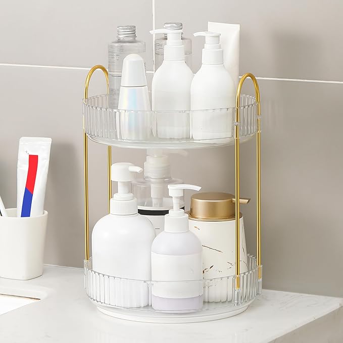 YCIA&DONE 360 Rotating Makeup Organizer and Storage for Vanity Bathroom Countertop, High Capacity Cosmetic Skincare Perfume O