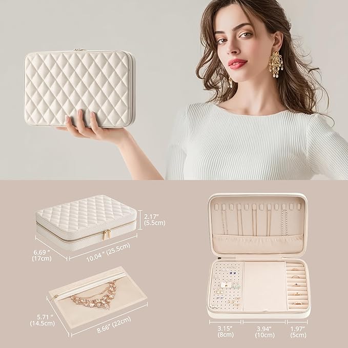 Lolalet Travel Jewelry Case for Women Girls, Travel Jewelry Organizer Box with Mirror & Clear Storage Bag, Small Portable Ear
