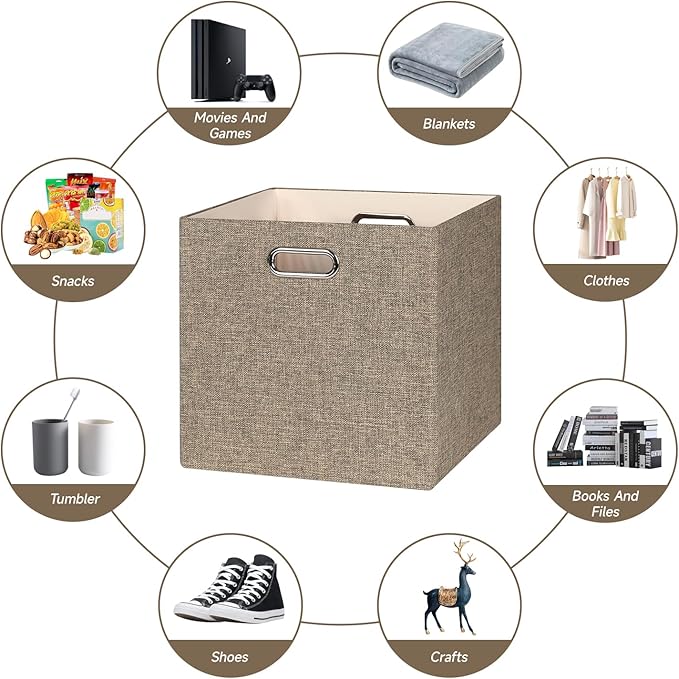 Posprica Collapsible Storage Bins,13×13 Foldable Storage Cube Boxes Fabric Drawer Fabric Storage Bins Vinyl Record Light Coff