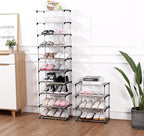 Jucaifu Stackable Small Shoe Rack, Entryway, Hallway and Closet Space Saving Storage and Organization (10-Tier, Black)