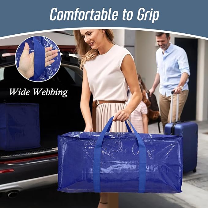 6 Pack Extra Heavy Duty Large Moving Bags with Strong Zipper & Comfortable Handles, Sturdy & Durable Clothes Storage Bags Tot