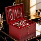 Greenfeather Jewelry Boxes for Women, Jewelry Organizer Box with Lid 3 Layers for Necklaces Rings Earrings and Bracelets Box 