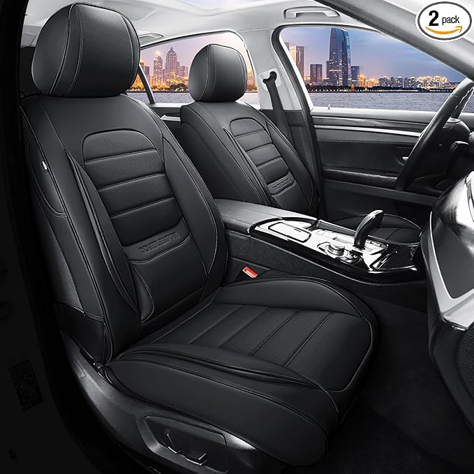 Front Car Seat Covers, 2Pcs Universal Leather Seat Covers for Cars, Full Coverage Waterproof Automotive Seat Covers, Breathab