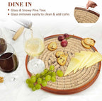 Maxdot Wine Cork Holder Decorative Wine Lover Creative Wedding Gifts for Couples Wooden Lazy Susan for Countertop with Glass 