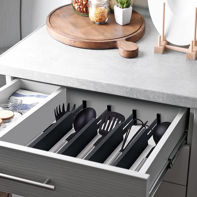 4 Pack Bamboo Drawer Dividers 2.6" High, Adjustable Length from 12 Inch to 17 Inch, Expandable Kitchen Drawer Organizer Separ
