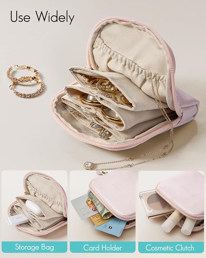 Vlando Small Jewelry Travel Case,Jewelry Pouch Bags with Zipper,Velvet Jewelry Organizer Storage Bag for Bracelet Rings Earri