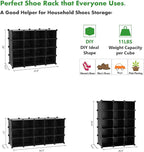 C&AHOME Plastic Shoe Rack,16-Cube Modular Shoes Storage Stand, Multifunction Closet Cabinet, Stackable Shoe Organizer Units f