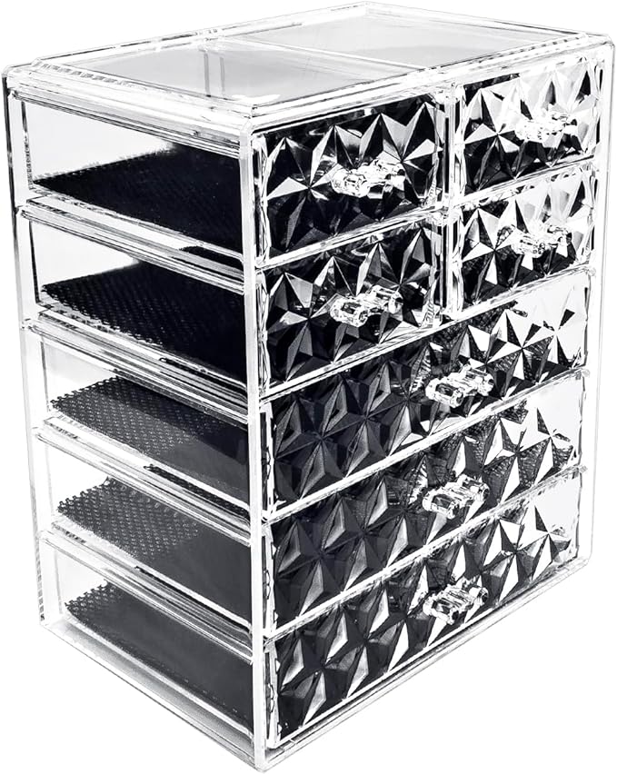 Sorbus Acrylic Makeup Organizer Set, 7-Drawer Vanity & Countertop Cosmetic Storage with Small & Wide Drawers, Diamond Makeup 