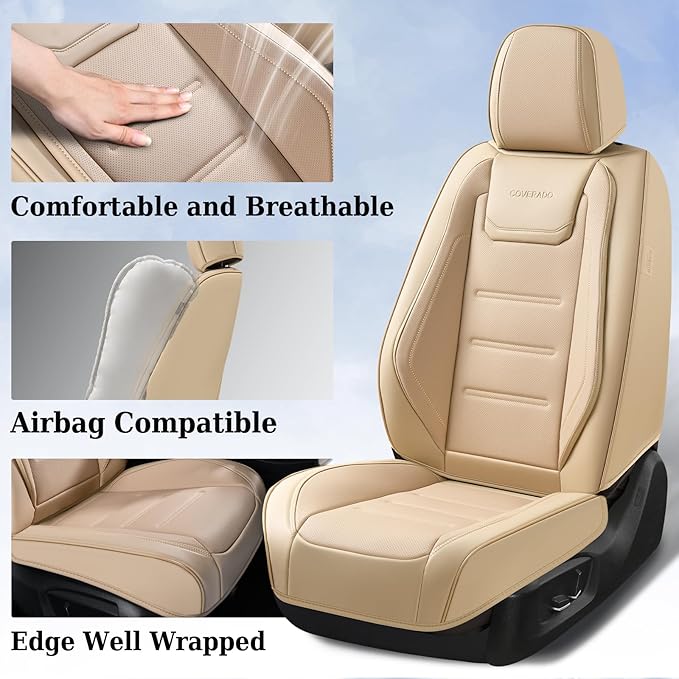 Coverado Car Seat Covers, Front Covers for Cars, Car Seat Cover Front Seats, Car Seat Protector Waterproof, Leather Car Seat 