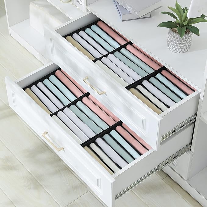 Qozary 4 Pack Drawer Organizers for Clothing, 10 Grids Foldable Dresser Drawer Organizers, Clothes Organizer for Folded Cloth