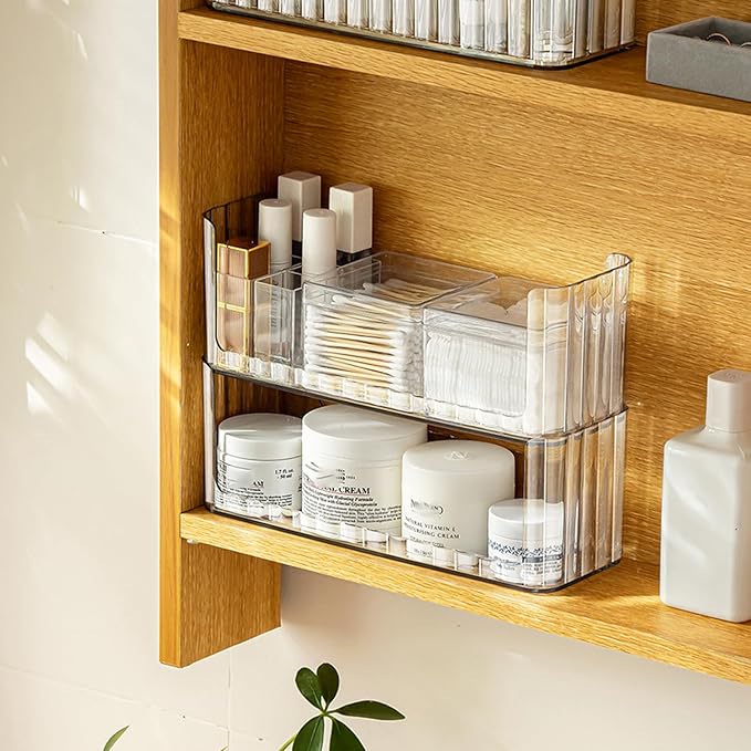 MORNITE 2-Tier Medicine Cabinet Shelves Organizer, Makeup Storage Holder Compartments, Shelf Trays for Bathroom Cabinet Wall,