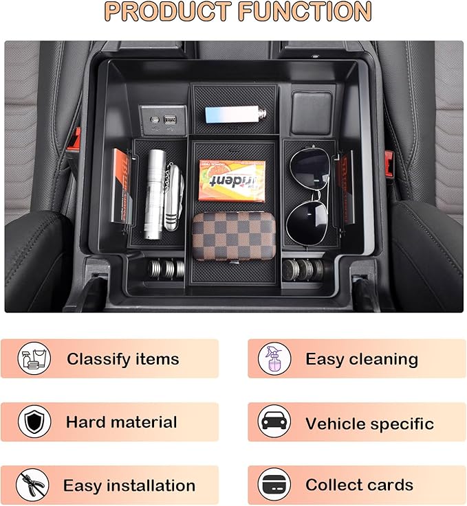 TACORBO Center Console Full Organizer Tray Compatible with Refreshed 2022-2023 2024 2025 Silverado/Sierra 1500,2024 2025 Chevy Silverado/GMC Sierra 2500HD 3500HD,Front Bucket Seats Only