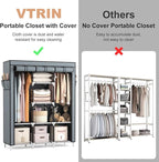VTRIN Portable Closet Wardrobe for Hanging Clothes with 2 Hanging Rods and 8 Storage Organizer Shelves,Sturdy Large Wardrobe 