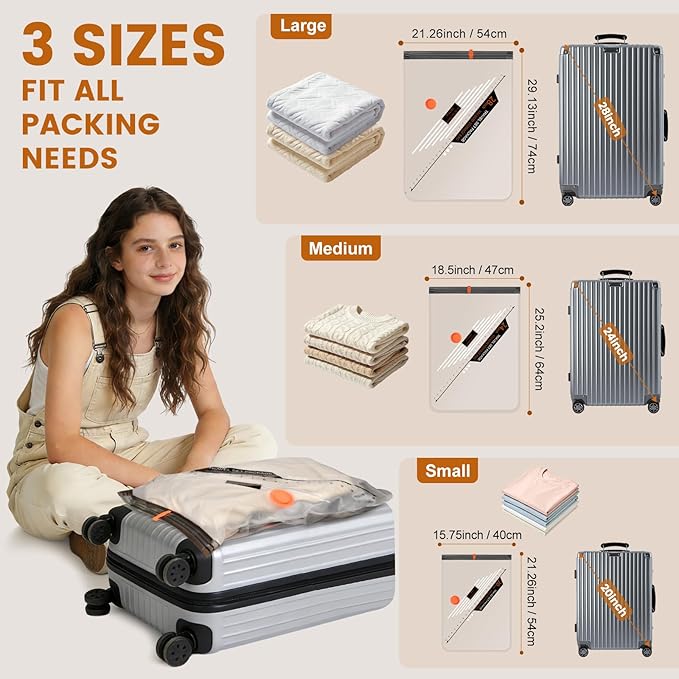 12 Packs Vacuum Storage Bags with Rechargeable Pump for Travel, Vacuum Seal Bags for Clothing Blankets Bedding, Space Saver C