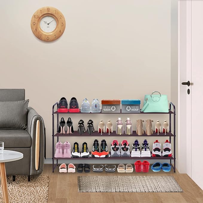 MISSLO Long 3 Tier Shoe Rack for Closet Shoe Organizer Storage Stackable Wide Shoe Shelf Holds 24 Pairs of Men Sneakers, Wome