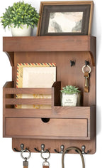 Rebee Vision Farmhouse Key Holder Wall Mount with Drawer Organizer – Pine Wooden Mail and Key Organizer for Wall with 6 Sturd