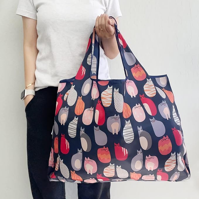 allydrew Large Foldable Tote Nylon Reusable Grocery Bags, 5 Pack