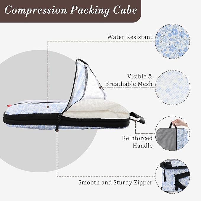 U+U 4 Set Compression Packing Cubes - Ultralight Travel Organizers, Space-Saving Suitcase Organizer, Expandable Packing Cubes