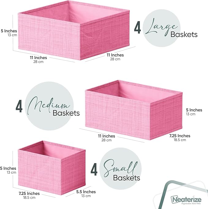 Drawer Organizer Clothes Set of 12 Pink - Dresser Organizer For Nursery, Bedroom, Closet - Perfect Baby Clothes Organizer and