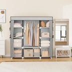 VTRIN Portable Closet Wardrobe for Hanging Clothes 57.3 Inch Large Capacity Clothes Rack with Cover, 10 Storage Organizer She