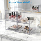 Acrylic Stackable Storage Drawers, [4-Pack] Clear Organizer Bins with Built-in Handles, Smooth Slide-Out Design for Vanity, U