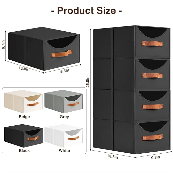 Homsorout Stackable Storage Drawers - Collapsible Storage Bins with Drawers, 6 Pack Closet Shelf Organizer Basket, Fabric Pul