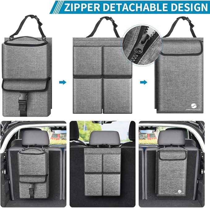 Car Trunk Organizer with Cooler, Hanging Organizers with Large Pockets, Zippers Detachable Seat Back Storage, Waterproof for Jeeps, SUVs