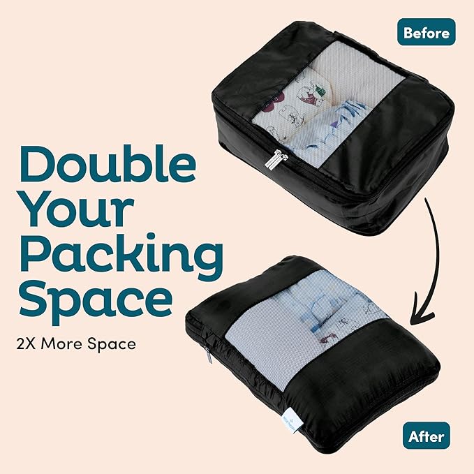 6-Pack Large Compression Packing Cubes for Travel - Lightweight Compression Packing Cube Set, Water-Resistant Luggage Organiz