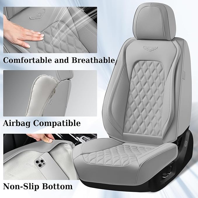 Coverado Front Seat Covers, Waterproof Nappa Leather Dust-Proof Protectors, Universal Fit for Most Vehicles, Anti-Scratch Sea