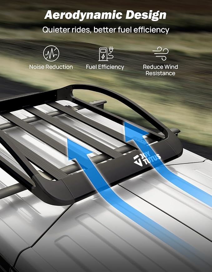 JOYTUTUS Rust-Resistant Aluminum Roof Cargo Basket, 64" x 40" x 8", Lightweight Roof Rack Cargo Carrier, Universal Roof Basket, 150 lbs Load Capacity, Fits SUVs, Trucks, and Cars, Black