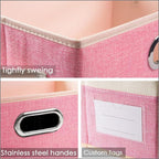 PRANDOM Fodable Storage Bins for Closet [3-pack] Decorative Fabric Storage Baskets Cubes with Leather/Metal Handles for Shelv