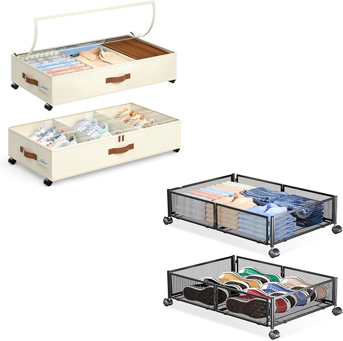 Yecaye Under Bed Storage with Wheels, Hemp Grey