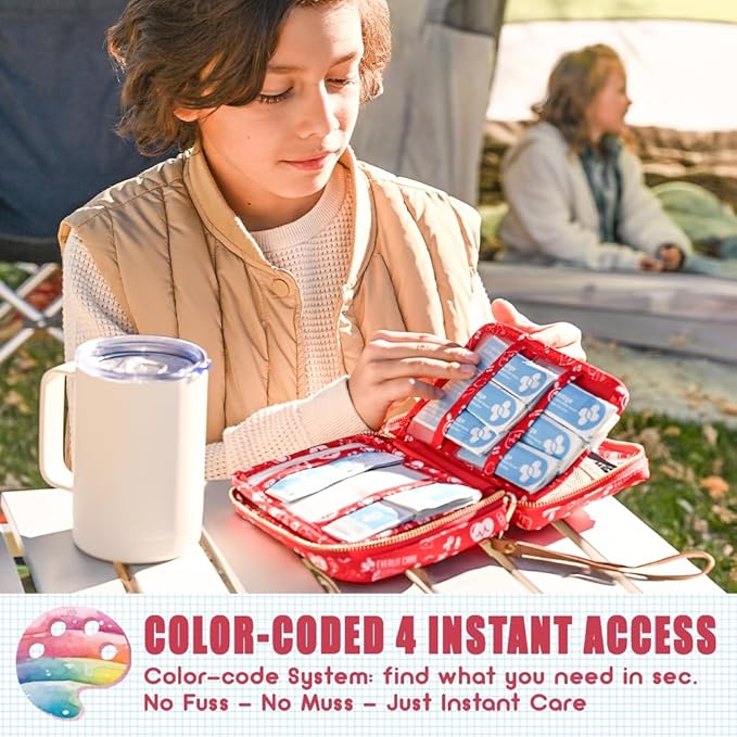 EVERLIT Care Rescue Pack | Family-Friendly First Aid Kit for Kids with 200 Pcs Medical Supplies | Travel-Friendly Compact Sto