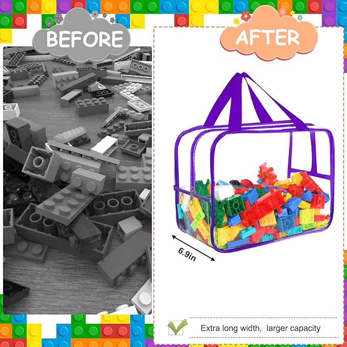 6 Colors Widen X-Large Storage Bags 12.6×9.25×6.9In with Labels, Reusable Clear PVC Board Game Storage, Travel Waterproof Org
