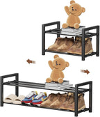 2-Tier Expandable Shoe Rack,Adjustable Shoe Shelf Storage Organizer Heavy Duty Metal Free Standing Shoe Rack for Entryway Clo