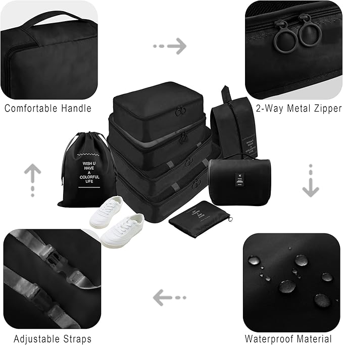 Packing Cubes, 8 Pcs Travel Packing Organizers for Suitcases, Large Capacity Travel Luggage Organizers Set includes 8 Storage