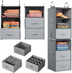 Pipishell 6-Shelf Hanging Closet Organizer with 2 Separable 3-Tier Shelves, 3 Drawers & Side Pockets Closet Organizers and St