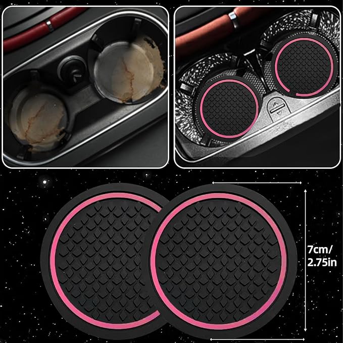 NBTEPEM 10 Pcs Car Floor Mats Full Set Car Accessories, Microfiber Leather Steering Wheel Covers 14.5-15 inch, Center Console Cover, Seat Belt Pads, Cup Coasters, Universal Interior Decor(Pink)
