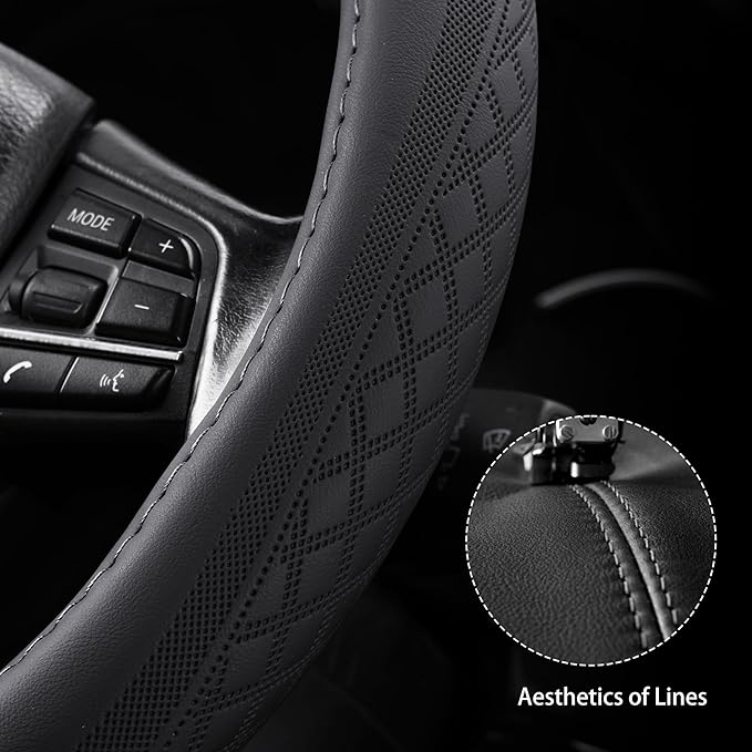 【2025 Model】 Breathable Soft Leather Car Steering Wheel Cover for Men Women, Non-Slip, Comfortable,Universal 15 inches Steeri