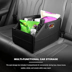 Car Storage Organizer, Waterproof Large Capacity Car Caddy Basket with Metal Handle & Movable Divider, Collapsible Multi-Pocket