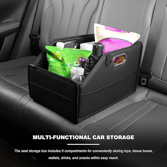 Car Storage Organizer, Waterproof Large Capacity Car Caddy Basket with Metal Handle & Movable Divider, Collapsible Multi-Pocket
