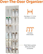 Amazon Basics 24 Medium Mesh Pocket Over-the-Door Hanging Shoe Organizer, Space Saving Shoe Storage, Light Grey | Over-the-Do