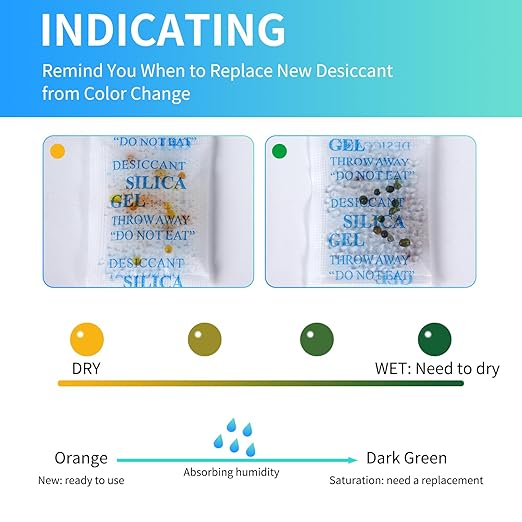 Silica Gel Packets with Color Indicating, 2 Gram [500 Packs] Desiccant Packs for Moisture Control, Moisture Absorbers, Food G