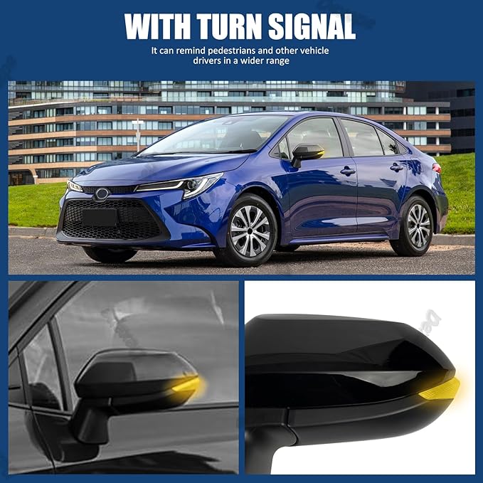 Driver Side Mirror Assembly Compatible with Toyota Corolla 2020-2025 Heated with Turn Signal, Blind Spot Monitor, Power Adjustable Replace 8794012G10, TO1320395 Black (7Pin Left)