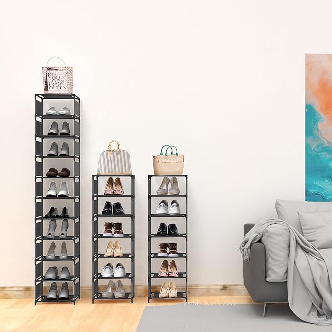 Vertical Shoe Rack, 10 Tier Narrow Shoe Rack for Closet & Entryway, Space Saving Tall Shoe Organizer for Small Spaces, Sturdy