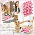 Junkin 12 Pcs Jewelry Tray Velvet Stackable Jewelry Organizer Trays Divided Earring Accessories Storage Containers Box (Rose 